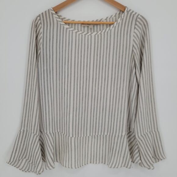 Loft Striped Blouse Career Office Business Casual Professional Ruffle Size‎ XS - Picture 1 of 8